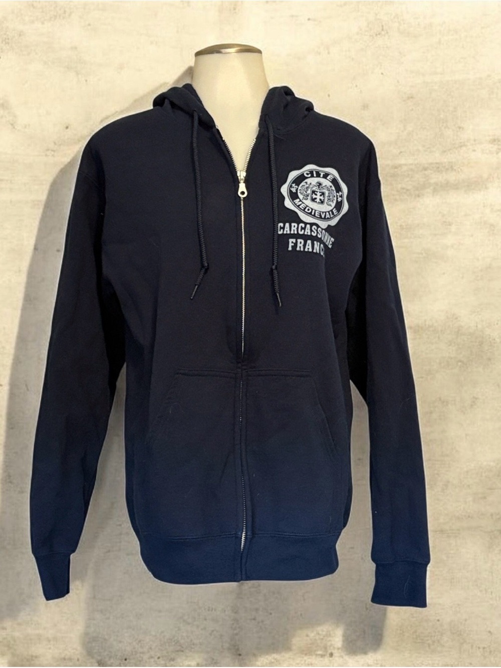Gildan Navy Full-Zip Hoodie with Carcassonne France Chest Logo